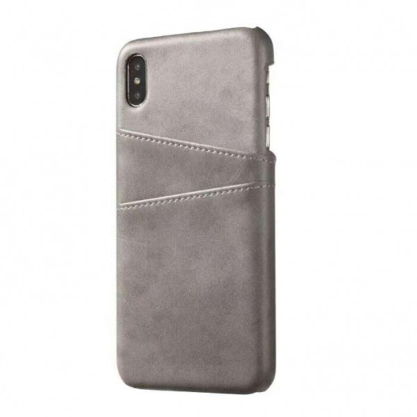 iPhone 7 Echtleder Tasche Cover Hülle mit Karten Etui - Grau / Grey