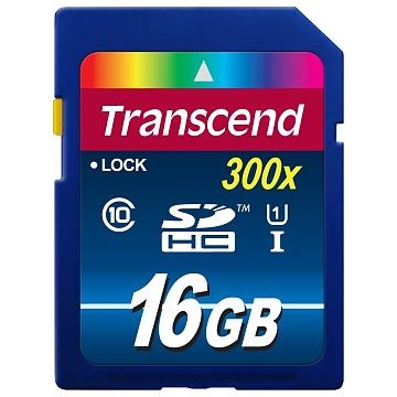 TRANSCEND SDHC Secure Digital Card Premium 300x, Class 10, UHS-I, 16GB (TS16GSDU1)
