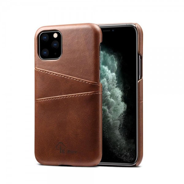 iPhone 11 Echtleder Tasche Cover Hülle mit Karten Etui - Dunkelbraun / dark brown