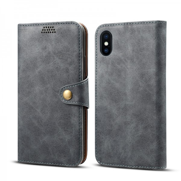 iPhone 11 Echtleder Tasche Flip Cover Hülle mit Karten Etui - Grau
