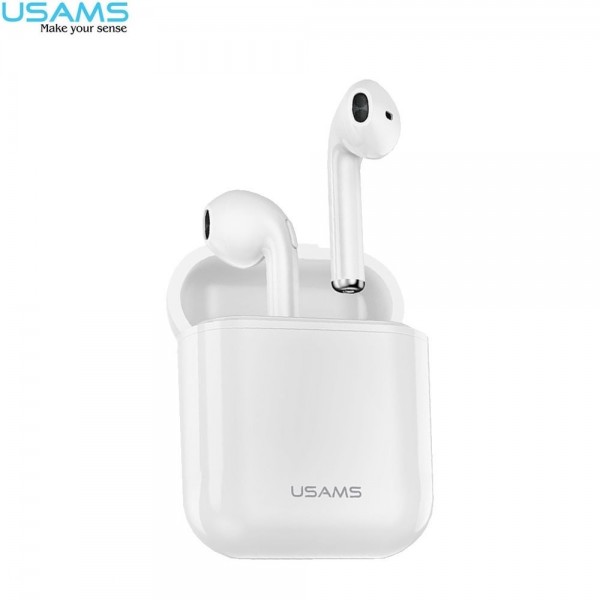 USAMS - Kabellose Mini Bluetooth 5.0 In-Ear Kopfhörer Headset + Lade Case (300mAh) - Weiss