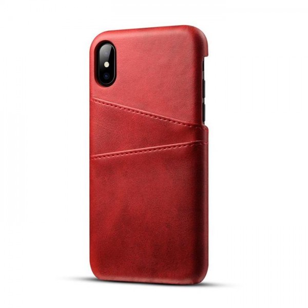 iPhone 7 Echtleder Tasche Cover Hülle mit Karten Etui - Rot / Red